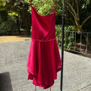 Crisscross Tie-Back Red Satin Dress/Jumpsuit (dress build-in shorts)